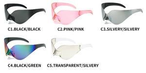 Multiple colors of oversized wraparound sports sunglasses showing various frame lens options