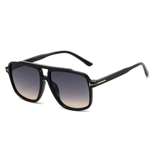 Black double bridge aviator sunglasses with gradient lenses and gold T-shaped temple accents