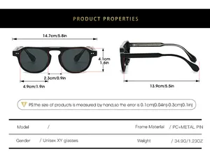 Tableau des tailles pour lunettes de soleil rondes avec dimensions des verres
