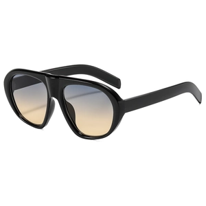 Modische Oversize Pilotensonnenbrille mit schwarzem Rahmen und blau-gelbem Verlauf