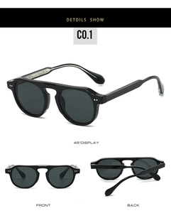 Vues détaillées de lunettes de soleil rondes à rivets vintage avec monture noire et tige en métal