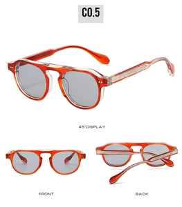Vue sous trois angles de lunettes de soleil rondes ambre avec branches en métal