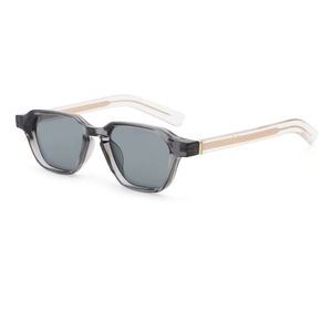 Stylish translucent grey polygon sunglasses with transparent gold-core temples