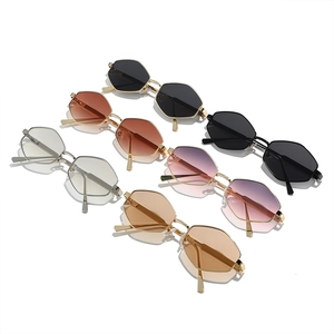 Polygon metal sunglasses set featuring hexagonal frames and vintage patterned temples