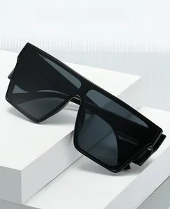 Close-up of stylish black oversized safety glasses for cycling and computer use
