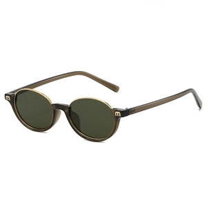 Lunettes de soleil polarisées ovales rétro avec monture thé et verres vert foncé