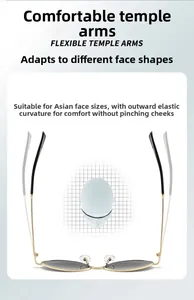 Detail view of oval sunglasses with flexible hinges and metallic frames for comfort