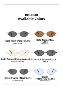 Multiple color options for metallic oval sunglasses including gold, black and silver frames