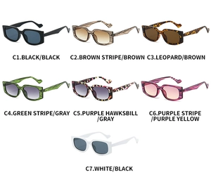 Detailed collection of square fashion sunglasses in seven assorted frame and lens colors