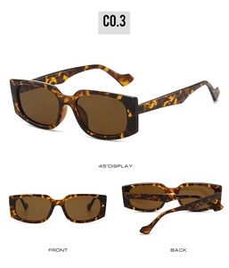 Detail view of tortoiseshell square sunglasses with brown lenses and wave-shaped temple tips