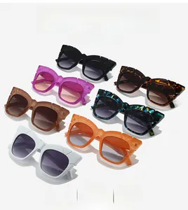 Detailed close-up of fashion square sunglasses in multiple colors and frame patterns