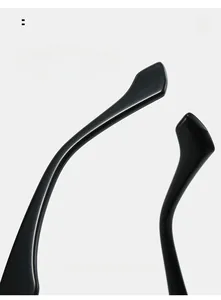Macro detail of curved black sunglasses temples designed for ergonomic and comfortable wear