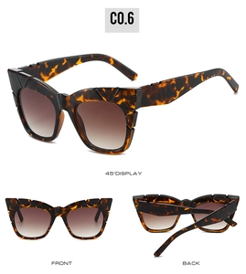 Three views of tortoiseshell square sunglasses showing 45-degree angle front and back