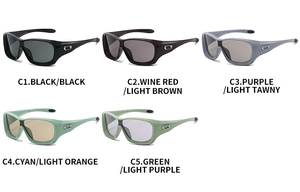 Five assorted oversized sports sunglasses with sleek wrap-around frames and metal trim