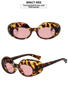 Vue détaillée de lunettes de soleil ovales en écaille avec verres rouges et modèle BRACT-RED