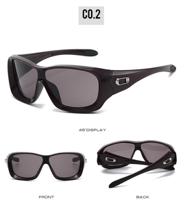 Detailed views of purple oversized shield sports sunglasses with silver temple accents