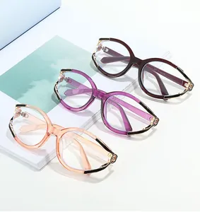 Detailansicht der Cat-Eye-Brille mit hohlen Metallscharnieren und bunten Rahmen