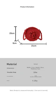 Size chart showing 21x20x6cm dimensions for the red woven straw crossbody beach bag