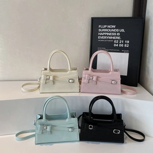 Women PU Leather Crossbody Bag Bow Decor Small Square Handbag Retro Top Handle Shoulder Bag Minimalist Stylish Satchel