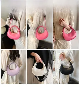 Schicke Halbmond-Handtasche mit Knotengriff in Rosa Lavendel Weiß und Schwarz