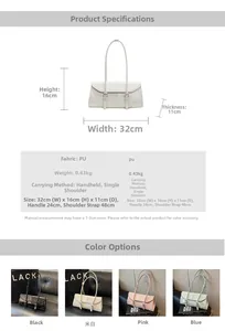 Detailed size chart and multi-color options for the minimalist PU leather shoulder bag