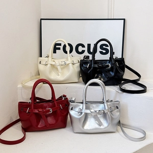 Glossy PU Leather Handbag For Women Shiny Trendy Crossbody Bag With Adjustable Strap And Belt Buckle Decor