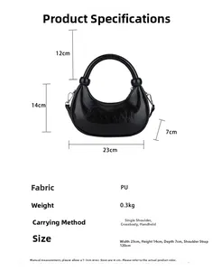 Detailed size specifications and weight for the minimalist crescent leather handbag