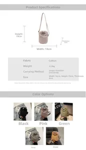 Detailed size and specs chart for mini water bottle phone bag in five colors