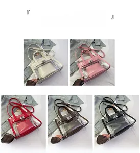 Detail of transparent PVC jelly bag with matching inner pouch and metal lock closure