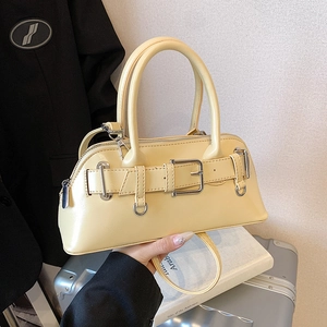 Sac à main chic jaune clair avec boucle de ceinture et double poignée supérieure