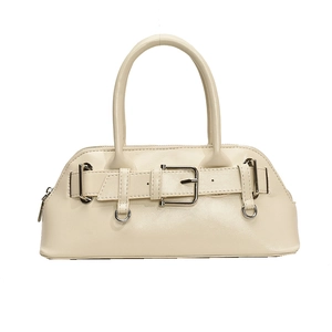 Sac à main beige minimaliste avec sangle décorative et double poignée pour femme