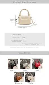 Dimensions détaillées et vue multicolore du mini sac carré avec poignée cylindrique