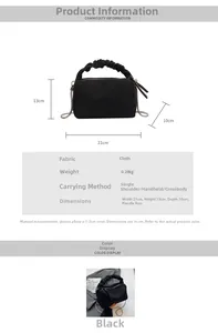 Detailed sizing chart for black nylon dumpling bag showing 21x13x10cm dimensions