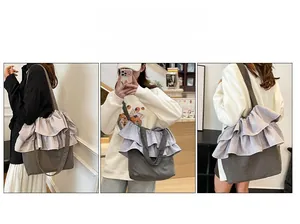 Façons de porter un sac seau en toile avec volants et coutures contrastées
