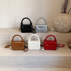 Sac Bandoulière Femme En Cuir PU Brillant Petit Sac À Main Carré Chic Avec Poignée Ronde Épaisse Et Bandoulière Amovible