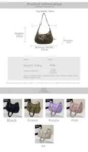 Detailed dimension chart for canvas shoulder bag with specific length and height measurements