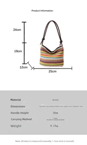 Vue détaillée du sac à bandoulière tissé à rayures arc-en-ciel avec design léger 0.17kg