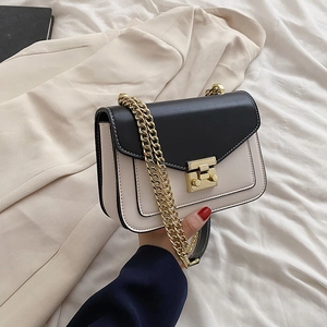 Borsa a tracolla retrò bicolore con catena dorata e cuciture a contrasto moda