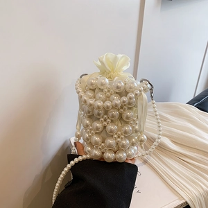 Sac Seau Élégant En Künstliche Perles Mini Sac À Bandoulière Main Avec Doublure En Satin À Cordon Pour Femmes Fête Mariage