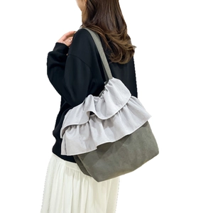 Sac seau en toile minimaliste avec patchwork à volants et grande capacité pour femmes