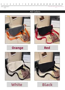 Collage of four stylish nylon messenger bags in orange, red, white, and black colorways