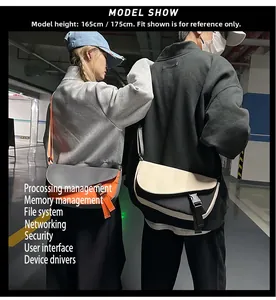 Street style crossbody messenger bags shown on models 165cm and 175cm in urban setting