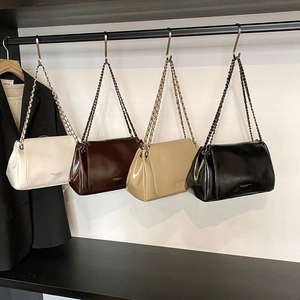 Vintage PU Leather Flap Shoulder Bag For Women Oil Wax Texture Woven Chain Strap Trendy Crossbody Handbag