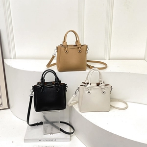 Women Litchi Grain PU Leather Handbag With Knot Handle Trendy Shoulder Crossbody Bag Versatile Daily Satchel