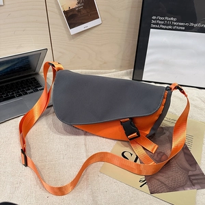 Stylish color-block messenger bag in grey and orange with adjustable nylon shoulder strap