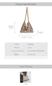Detaillierte Größenangaben für beige Häkeltasche mit weißen Perlen und Blumenstickerei