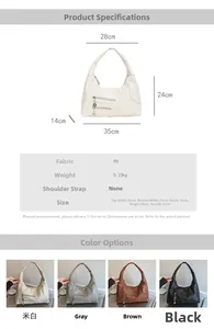 Detailed size specifications for a retro nylon-style large capacity shoulder bag