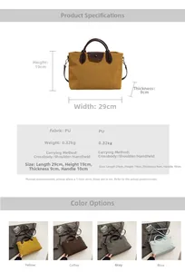 Detailed size chart and specifications for the large capacity contrast tote handbag