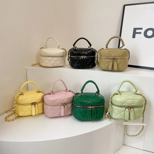 Mini Quilted Crossbody Bag PU Leather Vanity Case With Chain Strap Dual Zipper Fashion Small Handbag For Women