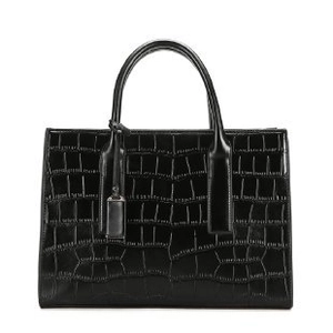 Fashionable black crocodile embossed tote bag with dual handles and structured design
